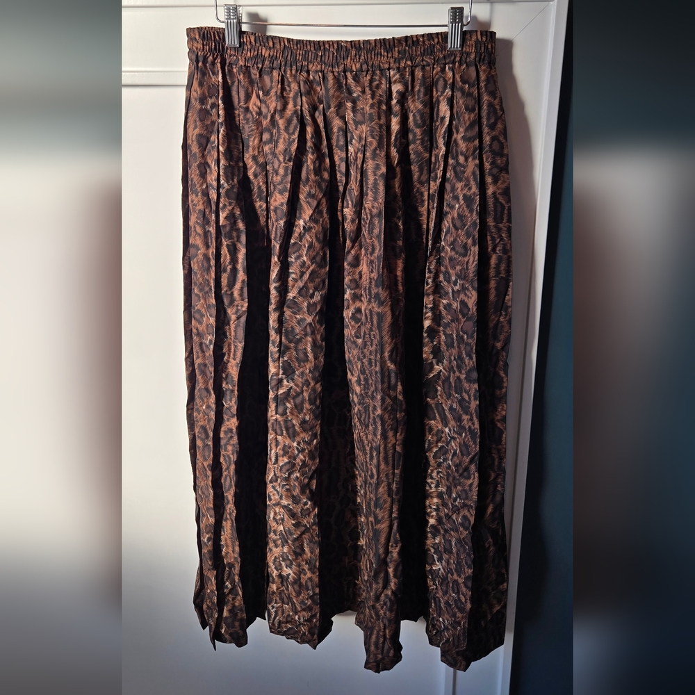 Women's Vintage Moda Spiegel Silk Pleated Animal Print Skirt #66